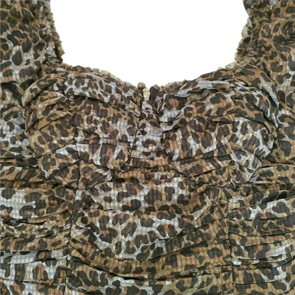 Forever 21 Ruched Frill Mini Dress Animal Print Ruffle Hem Off Shoulder Size S/P - Picture 6 of 11